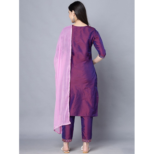 Ladies Yoke Design Round Neck Kurta With Trousers And Dupatta