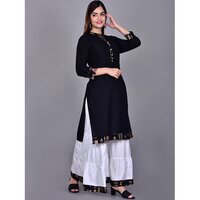 Ethnic Motifs Yoke Design Mandarin Collar Straight Kurta With Sharara