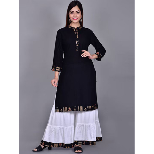 Ethnic Motifs Yoke Design Mandarin Collar Straight Kurta With Sharara