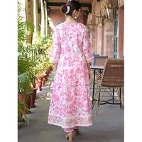 Floral Printed Empire Mirror Work Anarkali Kurta With Trousers And Dupatta