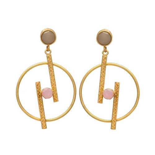 Sparkling Pink Stone Hoop Earrings