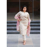 Different Available Pink Slub Round Neck Straight Cut Kurta Pant Dupatta