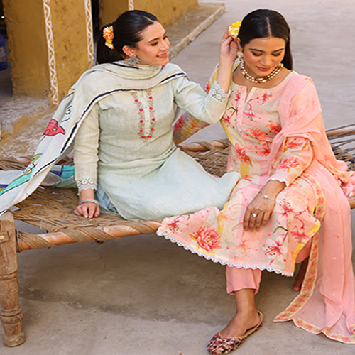 Ladies Linen Kurta Pant With Dupatta Set