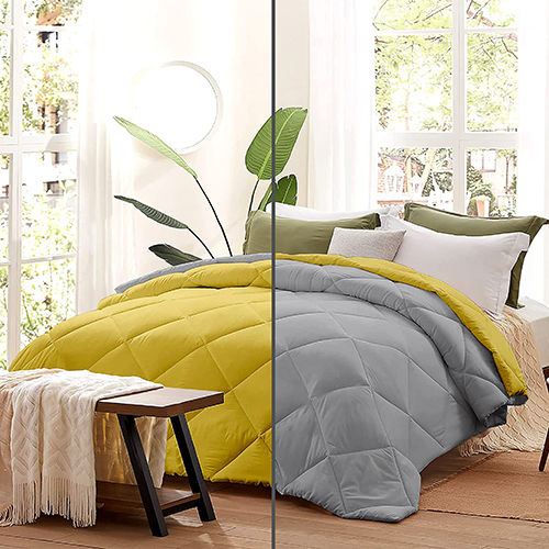 100% Cotton Grey And Yellow Reversible Comforter