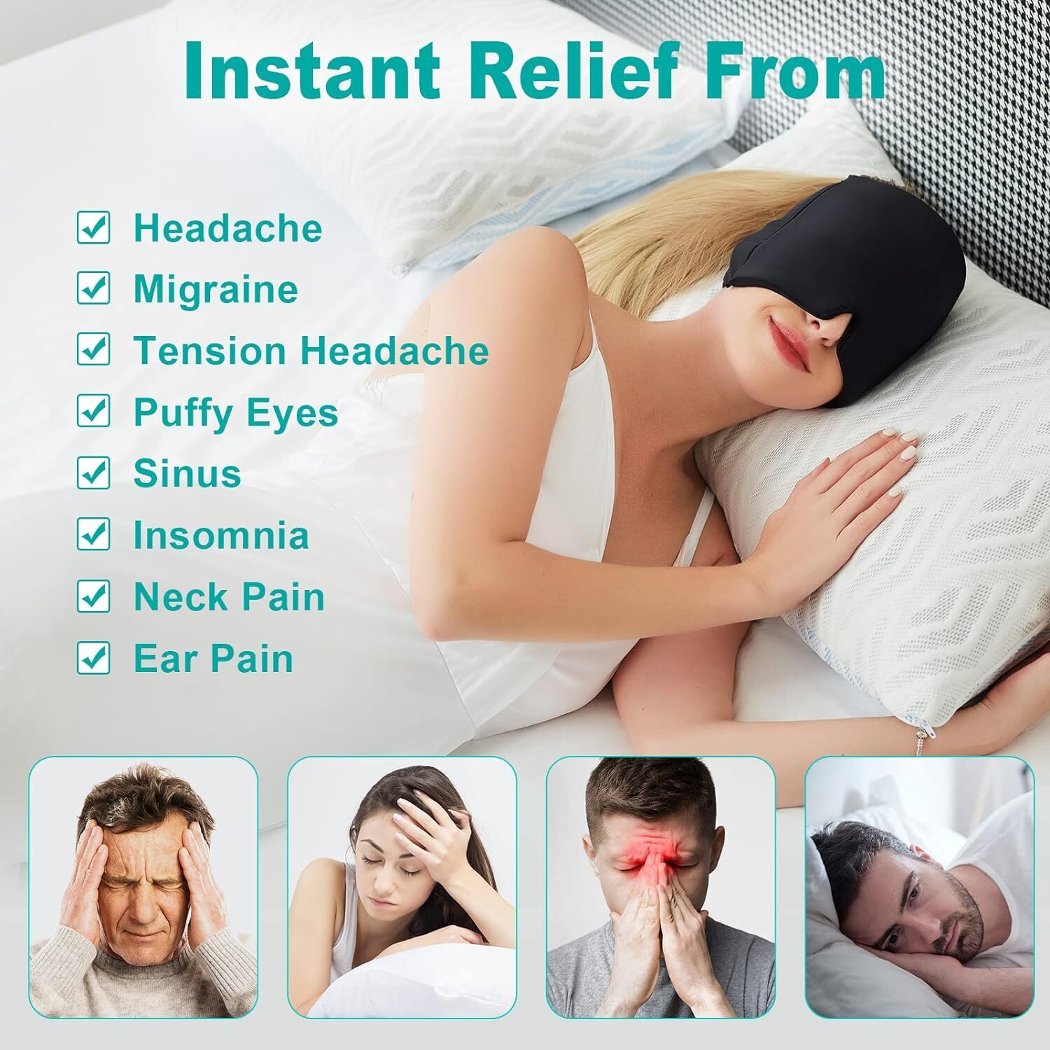 MIGRAINE RELIEF GEL SOOTHING ICE HAT CAP.