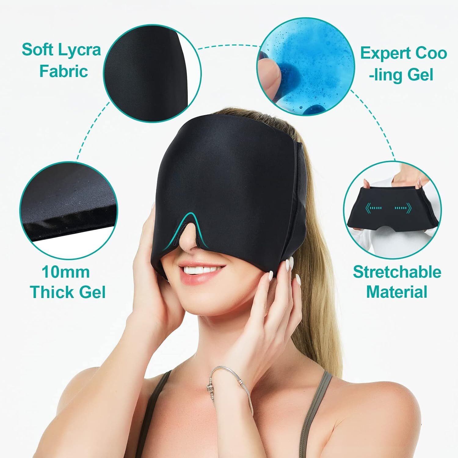 MIGRAINE RELIEF GEL SOOTHING ICE HAT CAP.