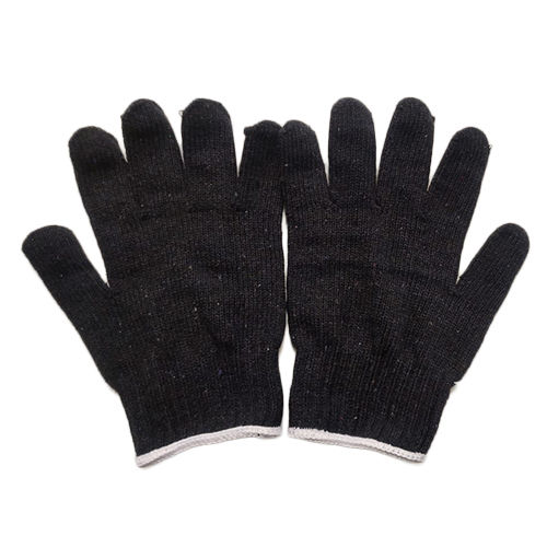 80 Gm Black Cotton Knitted Hand Gloves - Color: Different Available