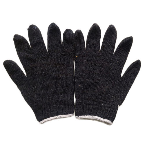 60 Gm Black Cotton Knitted Hand Gloves - Color: Different Available