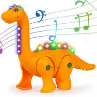 Jurassic Park Dinosaur Toy Pet Walking With Light And Music Dinosaur - Plastic, 10*10*5 Cm, Orange | Interactive Features With Sound And Light Effects