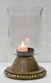 8 Inch Glass Hurricane Lamp - Color: Transparent And Brown