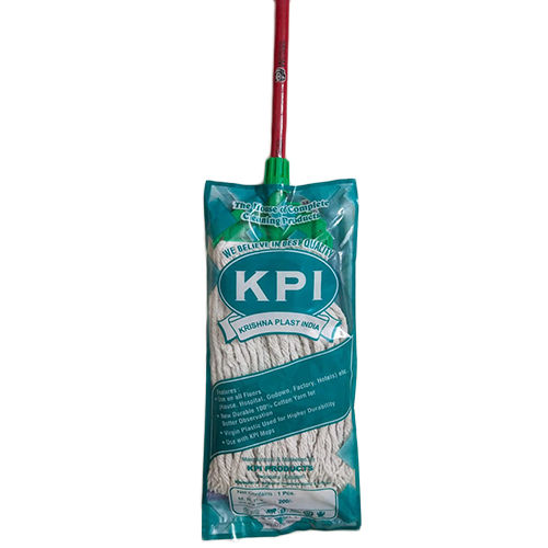 6 Inch A-Dl Soft Wet Mop With 4 Feet Wooden Stick - Color: As Per Requirement