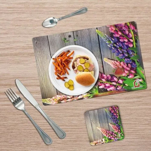 Multicolor Printed Table Placemats With Coaster Set