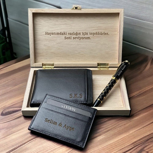 Personalized Leather Wallet And Pen Gift Set - Color: As Per Requirement