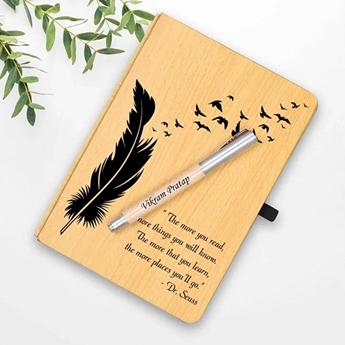 Personalized Text Wooden Diary With Pen