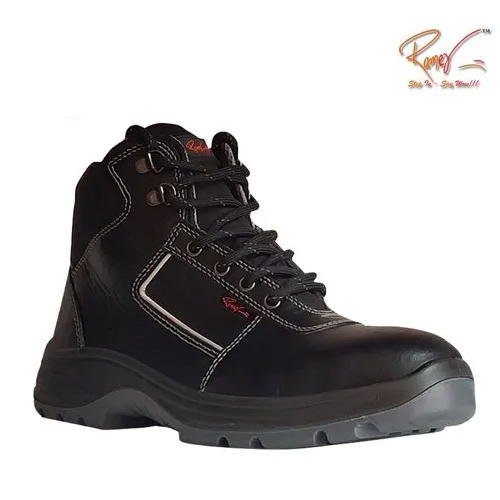 Anti-Static Ramer New Launch Pacer High Black Leather Safety Shoes