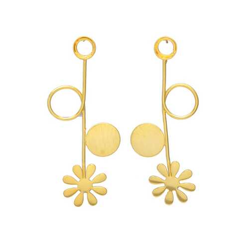 woman long flower shaped earring