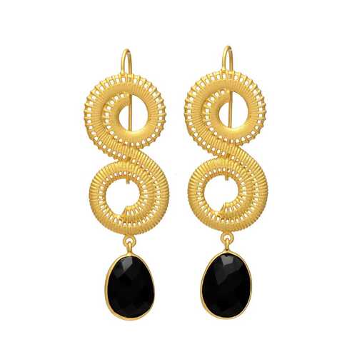 golden swirl dangle earring with black onyx