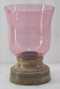 Pink Colour Glass Candle Hurricane - Design: Printed