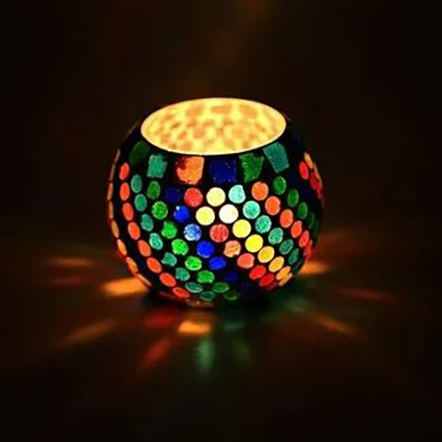 Glass Beaded Mosaic Candle Holder