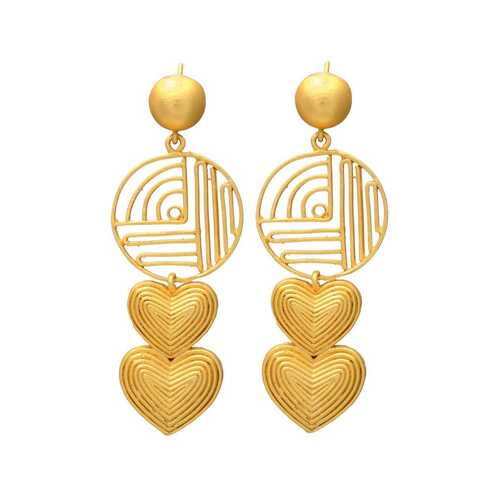 Golden Heart and Circle Drop Earrings