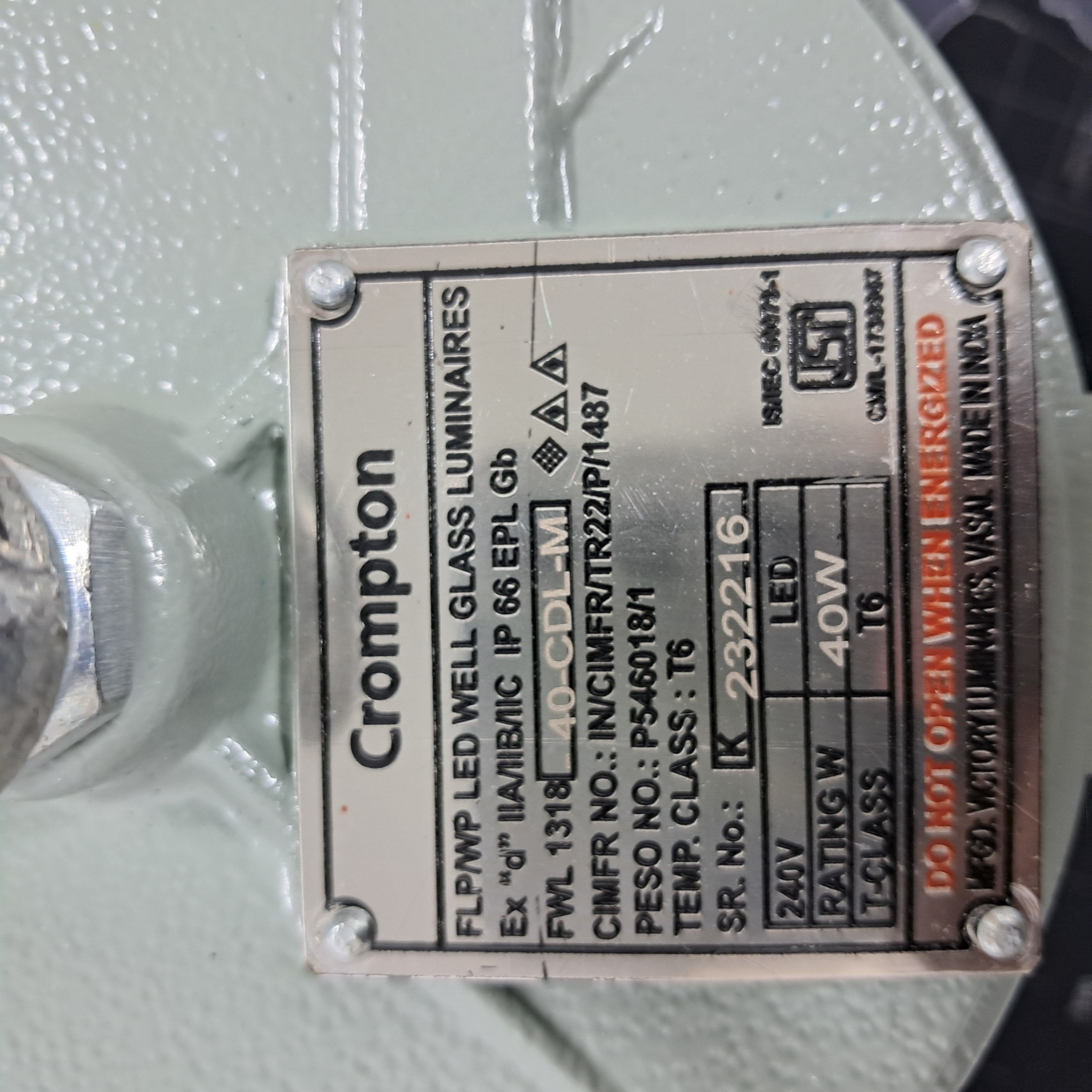 40W Flameproof LED Well Glass Light Crompton Make