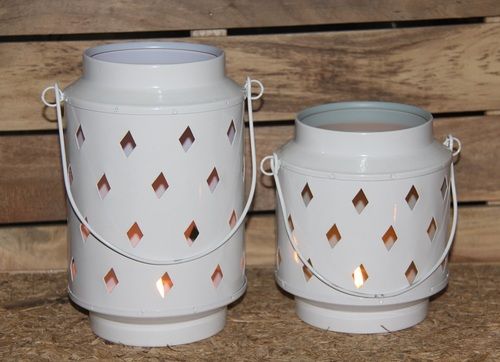 Metal Round White Coated Lantern Set