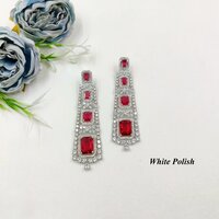 Elegant American Diamond Earrings - Brass Material, Women's Design, Sparkling White Polish | Perfect For Weddings, Anniversaries, And Everyday Elegance
