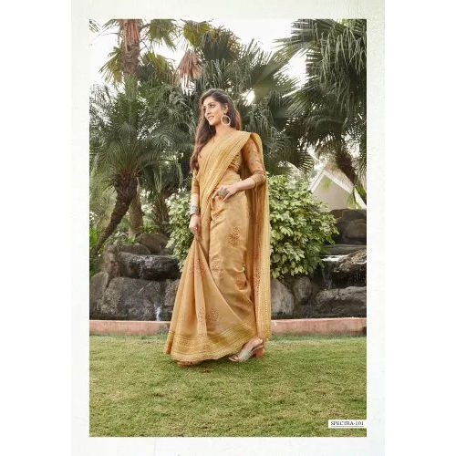 Apple Soft Linen Foil Print Spectra Saree