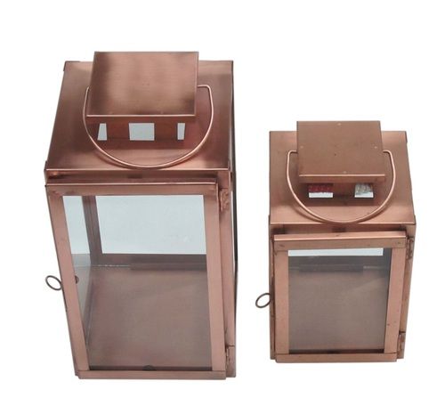 Metal Copper Finish Lantern Set