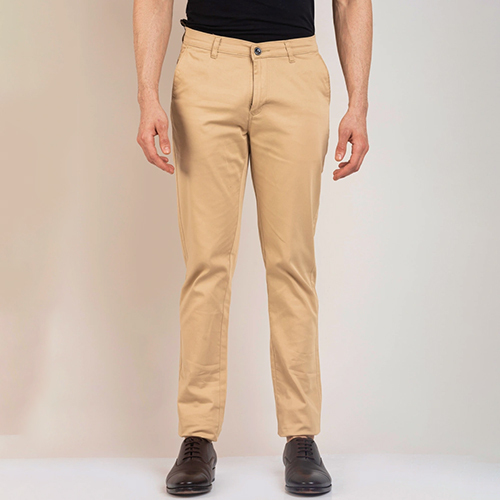 Light Brown Designer Cotton Pant - Spandex Material, Relaxed Fit, Four Convenient Pockets, Plain Pattern for Rainy Season Comfort