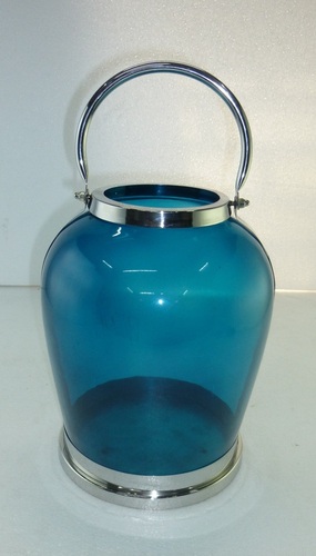 25 cm Glass Blue Lantern
