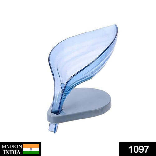 Leaf Shape Soap Box Self Draining Bathroom Soap Holder - PP+Silicone, 4.7x4.5x3.5 inches, Blue | Self-Draining, Non-slip Suction Base, Stylish Design