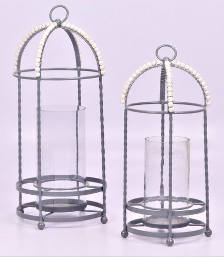 Metal Beads Pedestal Lantern Set