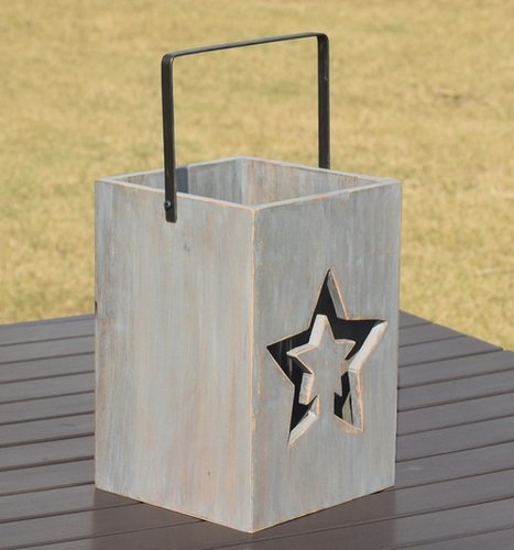 Wooden White Wash Lantern