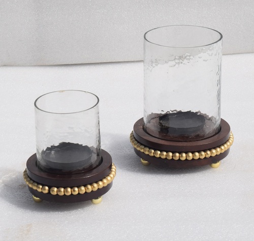 Wooden Glass Beads Pedestal Lantern