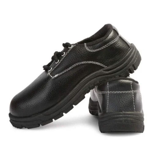 Industrial Safety Shoes - Leather Upper, PU Outsole, Available in Various Sizes | Black Color, Warranty Included for Maximum Protection and Comfort