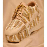 Ladies Golden Embroidery Sneaker Shoes