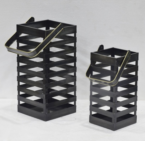 Set of 2 Metal Black Coated Lantern