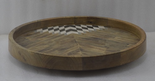 17 Inch Wooden Round Border Lazy Susan