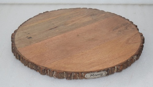 Wooden Round Bark Lazy Susan