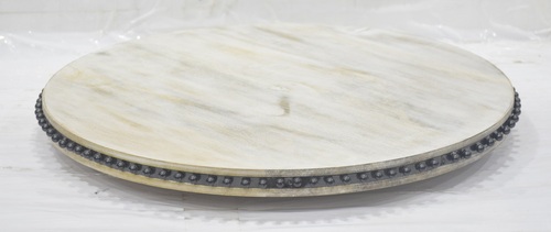 Wooden White Wash Outside Beads Pedestal Lazy Susan