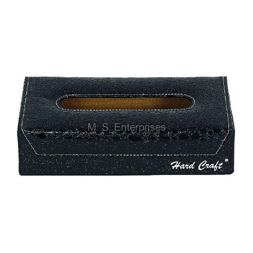 Black Tb02Crocobl Leather Tissue Box Organizer