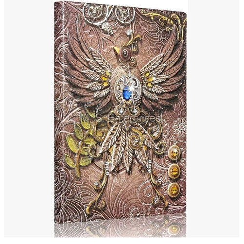 Bird Leaf Pattern Embossed Ldry03birdleafdietan Hard Craft Pu Leather Executive Corporate Diary