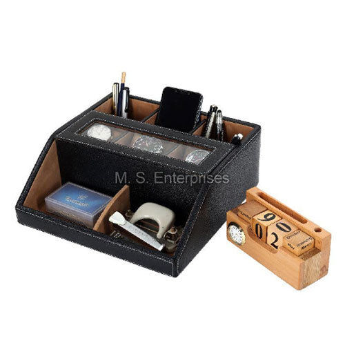 Black Leather Desk Organizer