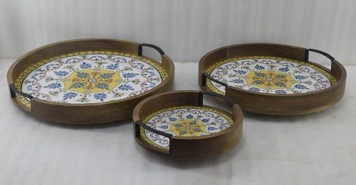 Set of 3 Wooden Round Lazy Sasun With Enamel Finish