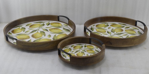 Wooden Round Lazy Susan Set With Enamel Finish