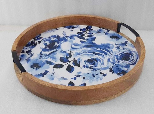 16 Inch Wooden Lazy Susan With  Handle