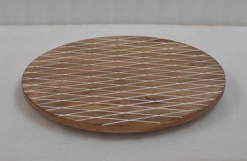 18 Inch Wooden Lazy Susan White Line