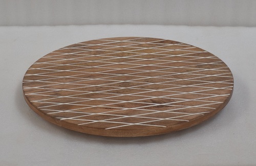 18 Inch Wooden Lazy Susan White Line