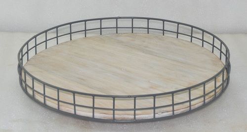 18 Inch Iron Frame Wood Base Lazy Susan